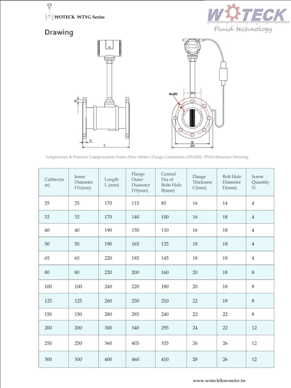 Catalog đồng hồ đo lưu lượng hơi nóng WTYG-150 DN150