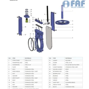 Bản vẽ vật liệu van cổng dao FAF 6500